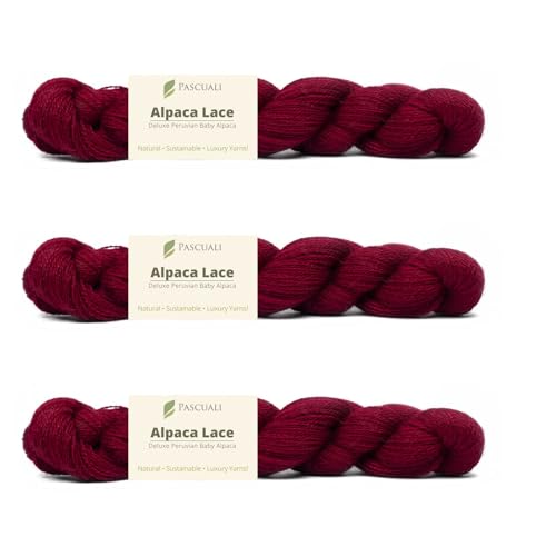 PASCUALI Alpaca Lace |Strickwolle aus 100% Alpakawolle, Alpaka Wolle zum Stricken und Häkeln, SET: 3 Stränge - 150g, Farbe:Bordeaux 21 von Pascuali