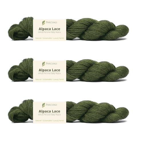 PASCUALI Alpaca Lace |Strickwolle aus 100% Alpakawolle, Alpaka Wolle zum Stricken und Häkeln, SET: 3 Stränge - 150g, Farbe:Olive 37 von Pascuali