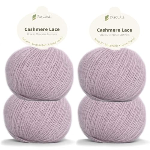 PASCUALI | Bio Cashmere Lace. Strickwolle aus 100% Kaschmirwolle Wolle zum Stricken und Häkeln, 1SET: 4 Knäuel - 100g - Farbe: Malve 64 von Pascuali