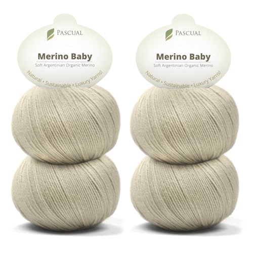 PASCUALI Merino Baby|Strickwolle aus 100% Schurwolle aus Merino, Merinowolle zum Stricken und Häkeln, SET: 4 Knäuel - 200 g, Farbe: Beige 305 von Pascuali