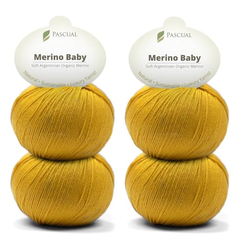 PASCUALI Merino Baby|Strickwolle aus 100% Schurwolle aus Merino, Merinowolle zum Stricken und Häkeln, SET: 4 Knäuel - 200 g, Farbe: Curry 322 von Pascuali