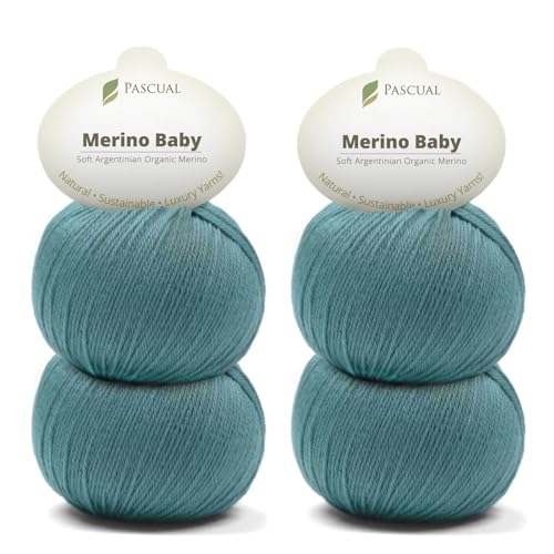 PASCUALI Merino Baby|Strickwolle aus 100% Schurwolle aus Merino, Merinowolle zum Stricken und Häkeln, SET: 4 Knäuel - 200 g, Farbe: Graublau 328 von Pascuali