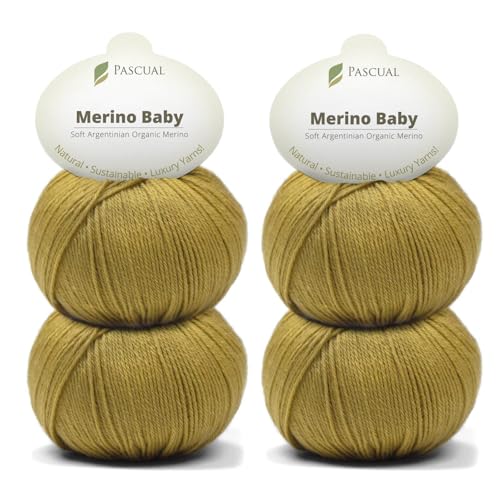 PASCUALI Merino Baby|Strickwolle aus 100% Schurwolle aus Merino, Merinowolle zum Stricken und Häkeln, SET: 4 Knäuel - 200 g, Farbe: Khaki 321 von Pascuali