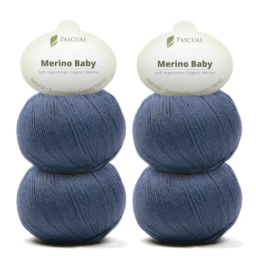 PASCUALI Merino Baby|Strickwolle aus 100% Schurwolle aus Merino, Merinowolle zum Stricken und Häkeln, SET: 4 Knäuel - 200 g, Farbe: Navy 314 von Pascuali