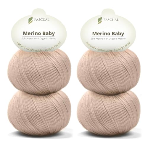 PASCUALI Merino Baby|Strickwolle aus 100% Schurwolle aus Merino, Merinowolle zum Stricken und Häkeln, SET: 4 Knäuel - 200 g, Farbe: Puder 306 von Pascuali