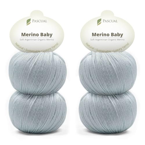 PASCUALI Merino Baby|Strickwolle aus 100% Schurwolle aus Merino, Merinowolle zum Stricken und Häkeln, SET: 4 Knäuel - 200 g, Farbe: Silber 300 von Pascuali