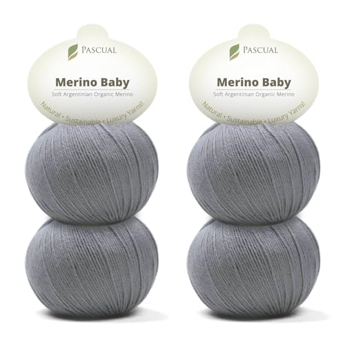 PASCUALI Merino Baby|Strickwolle aus 100% Schurwolle aus Merino, Merinowolle zum Stricken und Häkeln, SET: 4 Knäuel - 200 g, Farbe: Stein 301 von Pascuali