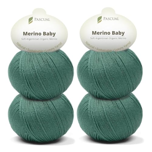 PASCUALI Merino Baby|Strickwolle aus 100% Schurwolle aus Merino, Merinowolle zum Stricken und Häkeln, SET: 4 Knäuel - 200 g, Farbe: Wald 318 von Pascuali