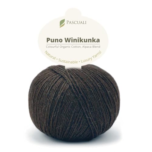 PASCUALI | Puno | Strickwolle aus 70% Baumwolle (Bio) und 30% Alpakawolle Alpaka Wolle Alpaca Baby zum Stricken und Häkeln, 1 Knäuel - 50g - Farbe: Espresso 76 von Pascuali