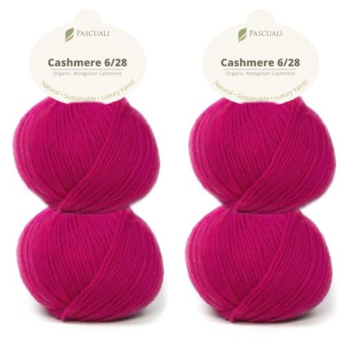 Pascuali Bio Cashmere 6/28. Strickwolle aus 100% Kaschmirwolle Wolle zum Stricken und Häkeln, 4 Knäuel - 100 g - Farbe: Fuchsie 60 von Pascuali