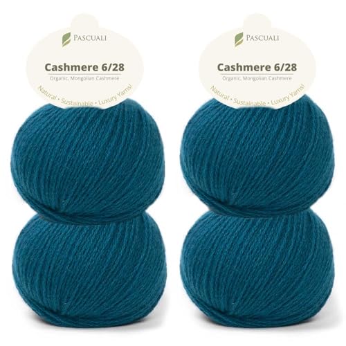 Pascuali Bio Cashmere 6/28. Strickwolle aus 100% Kaschmirwolle Wolle zum Stricken und Häkeln, 4 Knäuel - 100 g - Farbe: Petrol 66 von Pascuali