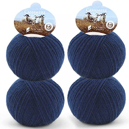 Pascuali Bio Cashmere 6/28. Strickwolle aus 100% Kaschmirwolle Wolle zum Stricken und Häkeln, 4 Knäuel - 100 g - Farbe:Navy 32 von Pascuali