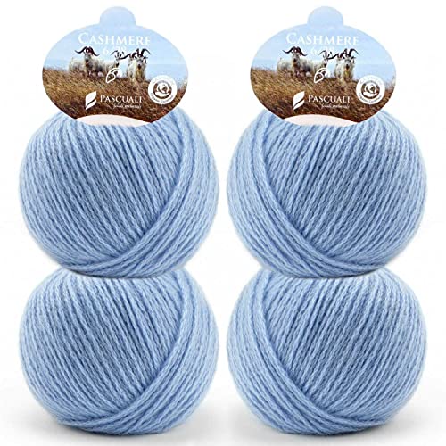 Pascuali Bio Cashmere 6/28. Strickwolle aus 100% Kaschmirwolle Wolle zum Stricken und Häkeln, 4 Knäuel - 100 g - Farbe:Taubenblau 38 von Pascuali