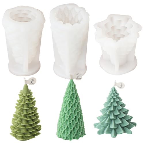 Pasdrucn 3Pcs, Silikon Gießform Weihnachten Baum Giessformen, Silikonform Weihnachten 3D, Gießformen Silikon Weihnachten, Silikonformen Gießformen Weihnachten Kerzenformen Zum Gießen (A) von Pasdrucn