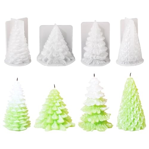 Pasdrucn 4 Stück Silikonform Tannenbaum, Silikonformen Gießformen Weihnachten, 3D Weihnachtsbaum Silikonform Weihnachten Gips Zum Gießen Gießformen, Silikonformen Gießformen Kerzenhalter (A) von Pasdrucn