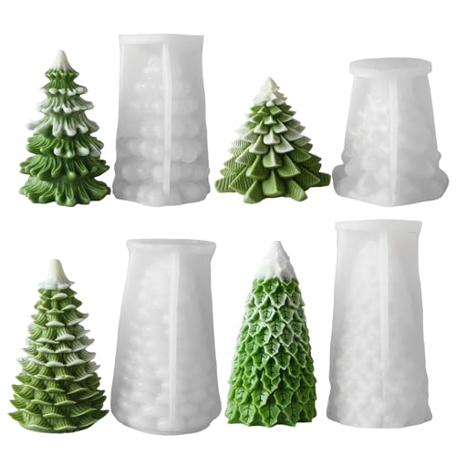 Pasdrucn 4 Stück Silikonformen Gießformen Kerzenhalter, 3D Weihnachtsbaum Silikonform Weihnachten Gips Zum Gießen Gießformen, Silikonform Tannenbaum, Silikonformen Gießformen Weihnachten (A) von Pasdrucn