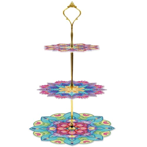 Pasdrucn DIY Diamond Painting Etagere 3 Etagen, 5D Diamond Painting Etagere, DIY Diamant-Malerei 3 Etagen Tortenständer, 3 Stöckige Kuchenplatte, Cupcake Ständer Mit Etageren Stangen Set (Paket 2) von Pasdrucn