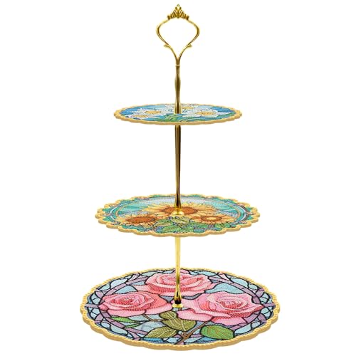 Pasdrucn DIY Diamond Painting Etagere 3 Etagen, 5D Diamond Painting Etagere, DIY Diamant-Malerei 3 Etagen Tortenständer, 3 Stöckige Kuchenplatte, Cupcake Ständer Mit Etageren Stangen Set (Paket 5) von Pasdrucn