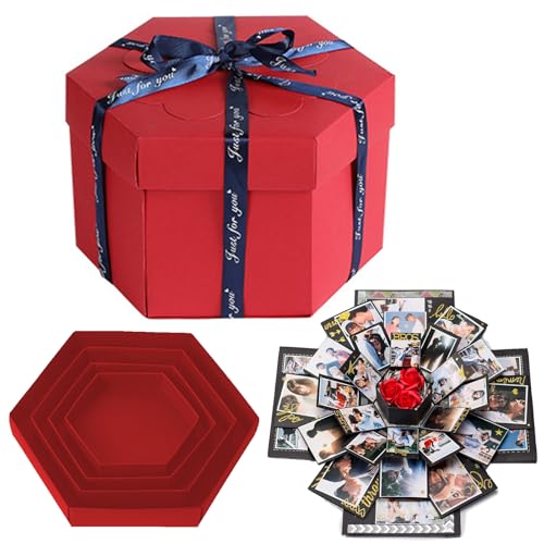 Pasdrucn Überraschungsbox Foto Geschenkbox, Fotogeschenke, DIY Geschenkbox Überraschungsbox, überraschungsbox Geburtstag, Surprise Box, Für Muttertag,Geburtstag,Jubiläum,Hochzeit (Rot) von Pasdrucn