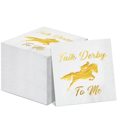 Pasimy 100 Stück Talk Derby to Me Servietten, Großpackung Derby Day Cocktail-Servietten, dekorative Pferderennen, Party-Servietten für Pferderennen, Lauf für die Rosen, Party-Dekorationszubehör von Pasimy