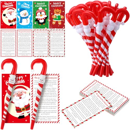 Pasimy 36 Sets religiöse Weihnachtsgeschenke, 36 Zuckerstangen-Stifte, 36 Jesus-Grußkarten, Frohe Weihnachtskarten, Weihnachts-Kugelschreiber, christliche Feiertagsparty-Gastgeschenke für Weihnachten, von Pasimy