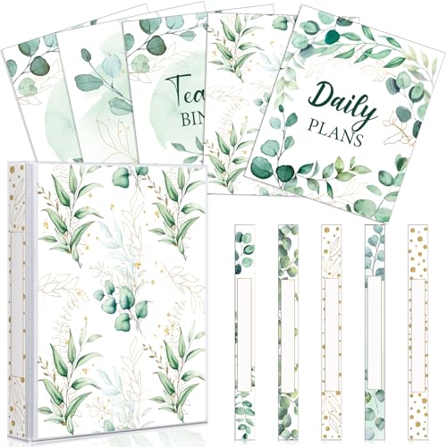 Pasimy Greenery Eukalyptus-Ordner mit 3 Ringen, 3,8 cm, D-Ansicht, Organizer mit 5 Sets Eukalyptusblättern, A4-Größe, runde Ringbücher für 200 Blatt, für Büro, Zuhause, Uni, Schulbedarf von Pasimy