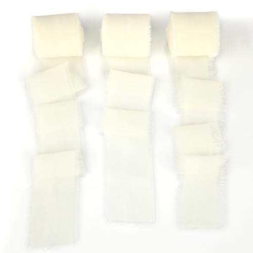 Cremeweißes Chiffon-Seidenband, 3,8 cm, 12,7 m, Fransenbänder für Hochzeitseinladungen, Brautsträuße, Geschenkverpackungen, Basteln, Blumenarrangement, Dekoration von Pasonly