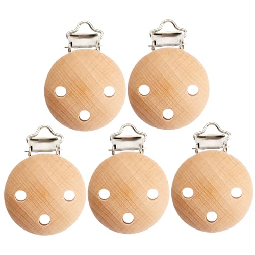 5pcs -Schnullerclips für Jungen & Mädchen, Durchmesser aus Holz Schnuller, einfach zu bedienende und saubere tragbare Schnullerhalter mit Löchern für Schnuller, Teether, Soher und Spielzeug, Schnulle von Pastoralist