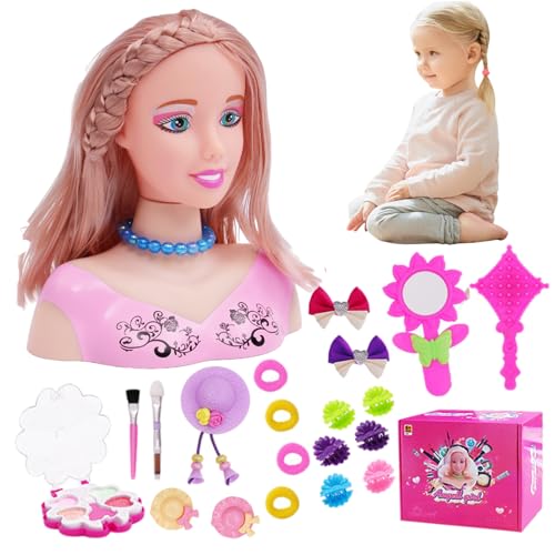 Kids Friseur Make -up Doll Head | Puppenkopf für Frisestyling 35pcs/Set Simuliertes Styling -Kopf -Puppe für Kinder imaginativ und Make -up Lernen tun, um Spielzeug für Mädchen zu spielen, Geschenke von Pastoralist