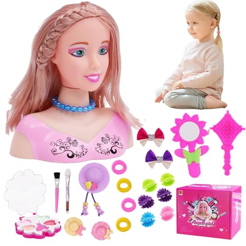 Kids Friseur Make -up Doll Head | Puppenkopf für Frisestyling 35pcs/Set Simuliertes Styling -Kopf -Puppe für Kinder imaginativ und Make -up Lernen tun, um Spielzeug für Mädchen zu spielen, Geschenke von Pastoralist