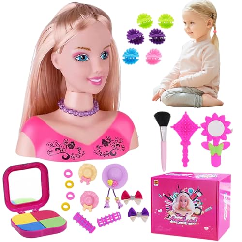 Kids Friseur Make -up Doll Head | Puppenkopf für Frisestyling 35pcs/Set Simuliertes Styling -Kopfpuppe für Kinder imaginativ und Make -up Lernen tun, um Spielzeug für Mädchen zu spielen, Geschenke fü von Pastoralist