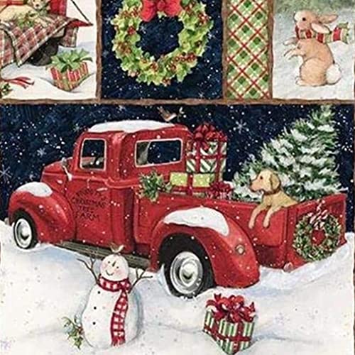 Weihnachtskabine Quilt, Schneemann Geschenke Schnee Kürbis Polyester Stoff Stoff rotes LKW Collage Panel Home Decorative 90x110 cm Wandteppich von Pastoralist