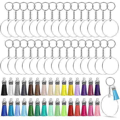 Pasyauer Acryl SchlüSsel Bund Rohlinge, 120 Teiliges Acryl Ornament Rohlings Kit, EinschließLich Acryl Rohlinge, SchlüSsel Bund Quasten, SchlüSsel AnhäNge Ringe von Pasyauer