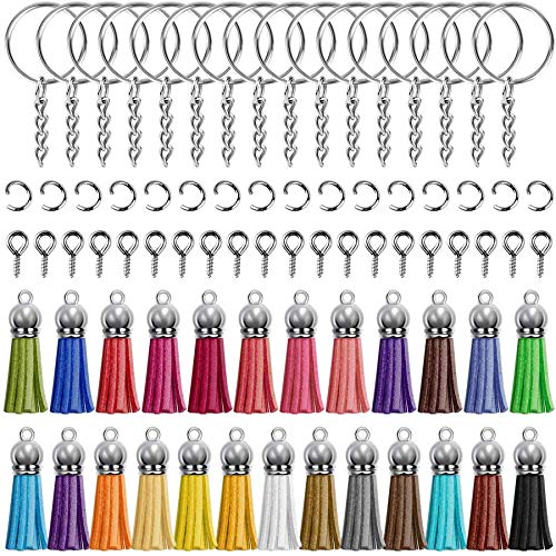 Pasyauer Tassles, Key Chains Set Kommt mit 50 StüCk Leder Quasten, 50 StüCk Ringe, 50 StüCk Biegeringe und 50 StüCk Screw Eye Pins für Acryl Blank Keychains Crafts von Pasyauer