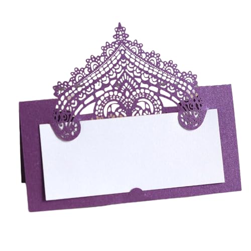 50 Counts Laser Cut Tischkarten, 9cm Tischkarten Für Hochzeit Greenery Seating Tischkarten Zelt Blank Tischkarten, Folding Namenskarten Für Party Bridal Baby Shower Dinner (Purple) von PatPatPet