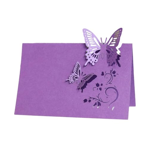 50PCS 3D-Schmetterling Tischkarten, 3D-Schmetterling Tischkarten Elegante Name Tischkarten Für Tischdekoration Empfang Party, Schreiben Tischkarten Gast Name Lebensmittel Zeichen (Purple) von PatPatPet