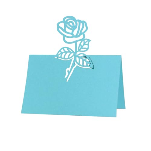 50PCS Laser Cut 3D Rose Blume Platz Karte Tabelle Name Karte, Papier Sitz Zahlen Karten Für Hochzeit Geburtstag Party Dekoration (Blue) von PatPatPet