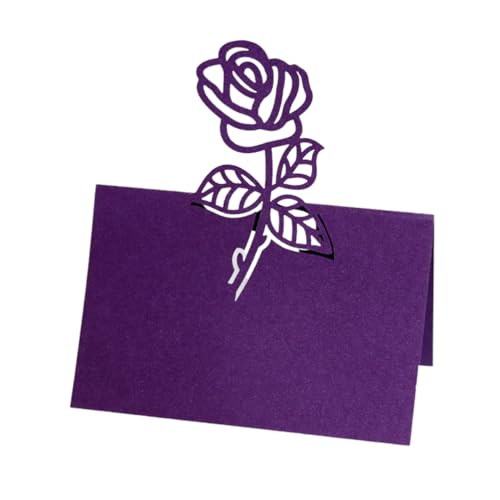 50PCS Laser Cut 3D Rose Blume Platz Karte Tabelle Name Karte, Papier Sitz Zahlen Karten Für Hochzeit Geburtstag Party Dekoration (Purple) von PatPatPet