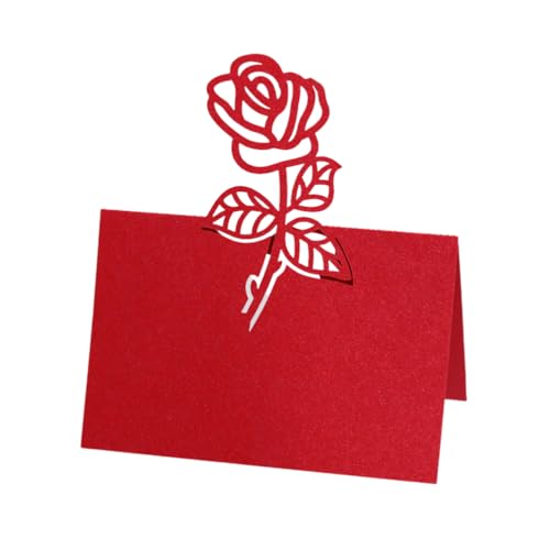 50PCS Laser Cut 3D Rose Blume Platz Karte Tabelle Name Karte, Papier Sitz Zahlen Karten Für Hochzeit Geburtstag Party Dekoration (Red) von PatPatPet