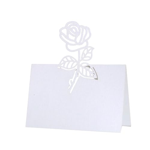 50PCS Laser Cut 3D Rose Blume Platz Karte Tabelle Name Karte, Papier Sitz Zahlen Karten Für Hochzeit Geburtstag Party Dekoration (White) von PatPatPet