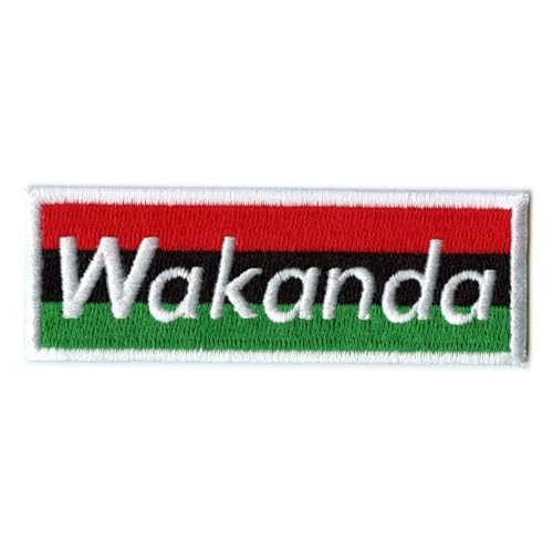 Wakanda Namensschild Patch Box Kingdom bestickt zum Aufbügeln, weiß, 8,9 cm breit x 3,2 cm hoch, Weiß, 3.5" wide x 1.25" tall von Patch Collection