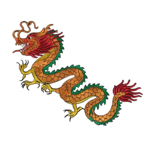 Patch Portal Dekorativer Aufnäher zum Aufbügeln, Motiv: chinesischer goldener Drache, handgefertigt, lebendige Applikation für Jacken, Kleidung und DIY-Projekte, 21,6 x 14,9 cm, mehrfarbig (gelb) von Patch Portal