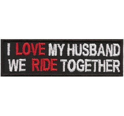 Biker Aufnäher mit Spruch - I LOVE my Husband, we ride together - Biker Patch zum annähen/aufbügeln | Motorrad Aufkleber Sticker für alle Stoffe | Bügelflicken Applikation | 100x30mm von Individual Software