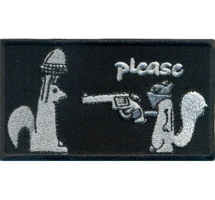 PLEASE Eichhörnchen Überfall Gangster Bankrobbery Biker Rockabilly Aufnäher Patch von Individual Software