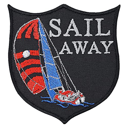 Segeln Aufkleber Aufbügler "Sail Away" Segel Patch - Segelboot Accessoire gestickt - Marine Abzeichen - Segler Geschenke Männer Applikation für Polo/Weste/Jacke/Segelabdeckung - 80x85mm von PATCH KING