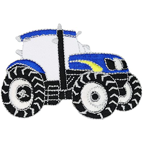 Patch Traktor Aufnäher Kinder Bügelbilder Bauernhof Sticker Truck Stoffe l Jeans Flicken Baumeister Bob Spielzeug Applikation Bügelbild l 80x50mm von Patch