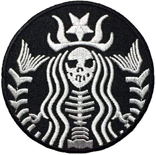 PatchClub Dead Mermaid Zombie Cafe Starbuck Coffee Patch zum Aufbügeln/Aufnähen auf Halloween Totenkopf Skelett bestickte Patches – Schwarz von PatchClub