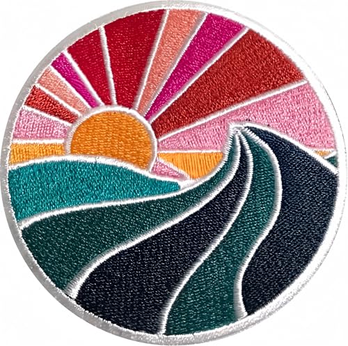 PatchClub Wave and Sun, Ästhetischer bunter Ozean-Aufnäher, 7,6 cm – vollständig bestickt, zum Aufbügeln oder Aufnähen von PatchClub