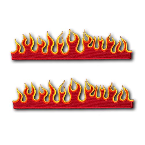 PatchDeeDee 2 Stück Flamme Fire Retro Biker & Hot Rod Heat Burn Blaze Motorrad Auto Racing Applikation Bügelbild Aufbügler Aufnähen Bestickter Aufnäher Retro Schild für Jeans Jacken Kleidung Rot Rot von PatchDeeDee