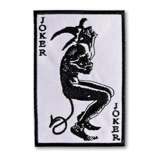 PatchDeeDee Aufnäher, klassischer Joker-Spielkarten-Poker, Teufel, Dämonen, lustiges Spiel-Aufnäher, zum Aufbügeln oder Aufnähen, bestickt, weißes Design, Rockabilly- von PatchDeeDee